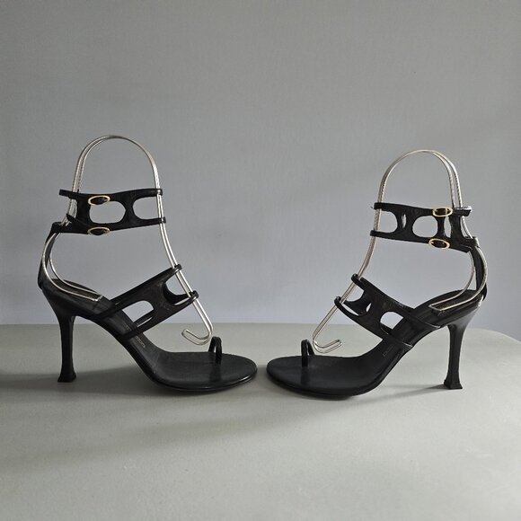 Vintage Giuseppe Zanotti Blac Strappy Sandals • Toe Loop • Iconic Italian Design - Picture 3 of 5